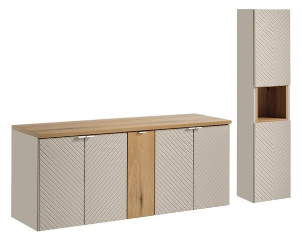 Comad Koupelnová sestava Viva Cashmere s deskou a skříňkami 140 cm kašmír/dub coast evoke