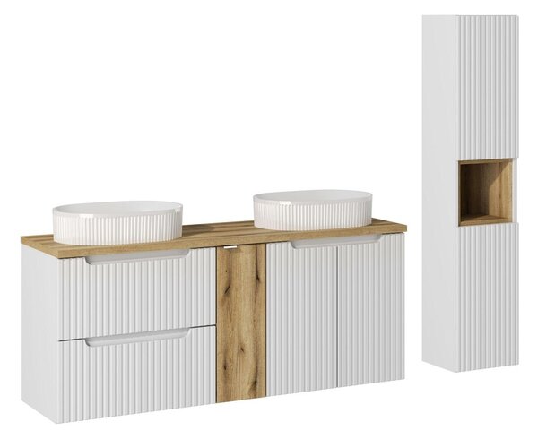 Comad Koupelnová sestava Nova White s deskou a umyvadly 140 cm bílá/dub evoke