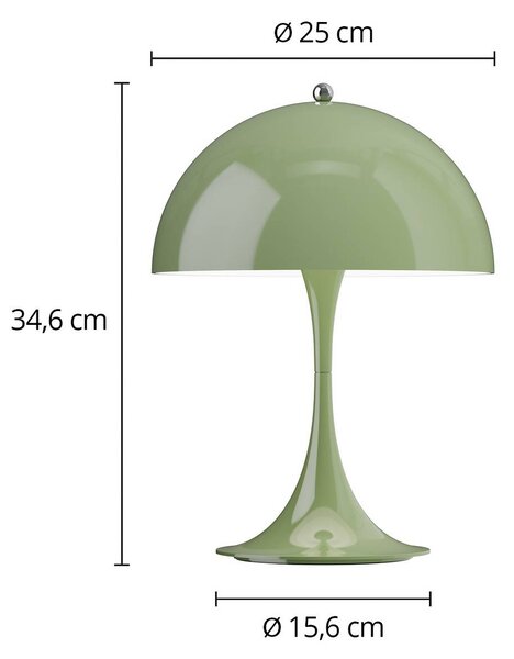 Louis Poulsen Akumulátorová lampa Panthella PORTABLE 250 mechově zelená IP44, stmívatelný, Zelená, Obývací pokoj / jídelna, Plast, Moderní