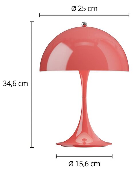Louis Poulsen Akumulátorová lampa Panthella PORTABLE 250 korálově červená, stmívatelný, Červená, Obývací pokoj / jídelna, Plast, Moderní