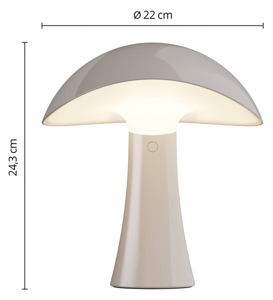 Louis Poulsen LED stolní lampa Rumee 220, šedá, IP44, stmívatelný, Hliník / šedá / zinek, Obývací pokoj / jídelna, Plast, Skandinávský