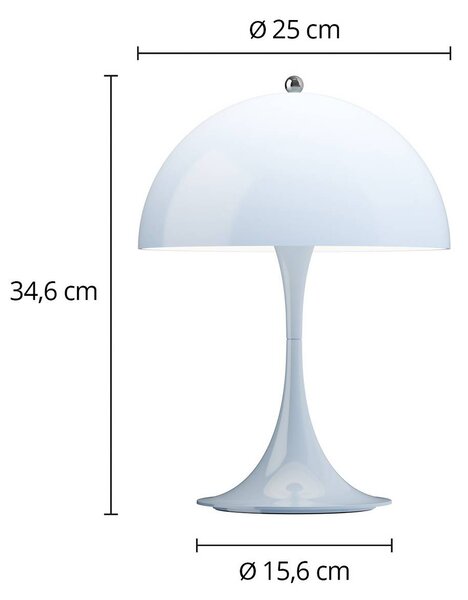 Louis Poulsen Akumulátorová lampa Panthella PORTABLE 250 světle modrá IP44, stmívatelný, Modrá, Obývací pokoj / jídelna, Plast, Moderní