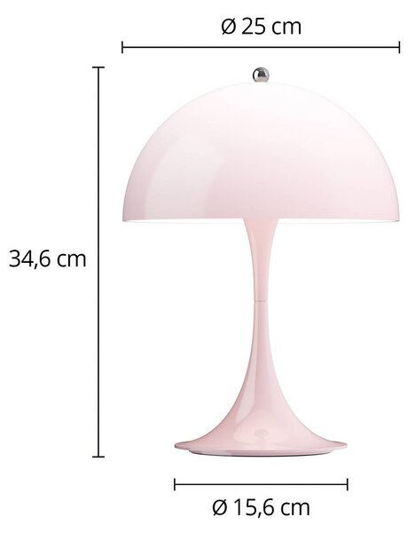 Louis Poulsen Akumulátorová lampa Panthella PORTABLE 250, růžová, IP44, stmívatelný, Fialová / růžová / barva růže, Obývací pokoj / jídelna, Plast, Moderní