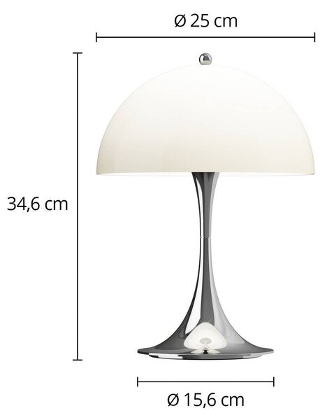 Louis Poulsen Akumulátorová lampa Panthella PORTABLE 250 chrom/béžová, stmívatelný, Chrom / stříbro, Obývací pokoj / jídelna, Plast, Moderní