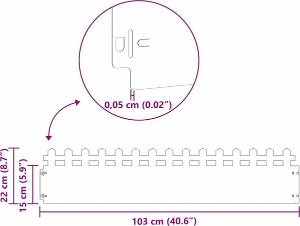 VidaXL Obrubníky trávníku 20 ks 103 x 0,05 x 22 cm, plot [874805] Barva: Povětrnostně odolná ocel