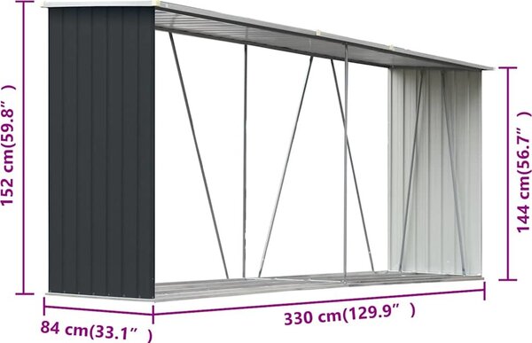 VidaXL Zahradní kůlna na dříví z pozinkové oceli 330x84x152 cm [47085] Barva: Zelená