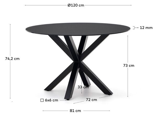 Černý skleněný jídelní stůl Kave Home Argo 120 cm