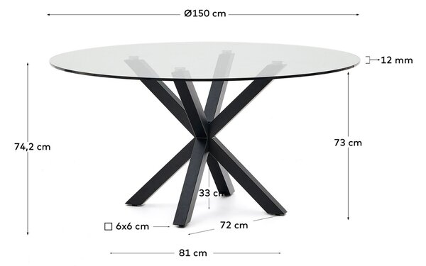 Skleněný jídelní stůl Kave Home Argo 150 cm s černou kovovou podnoží