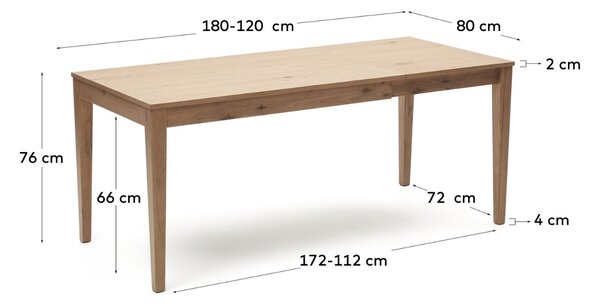 Dubový rozkládací jídelní stůl Kave Home Yain 120/180 x 80 cm