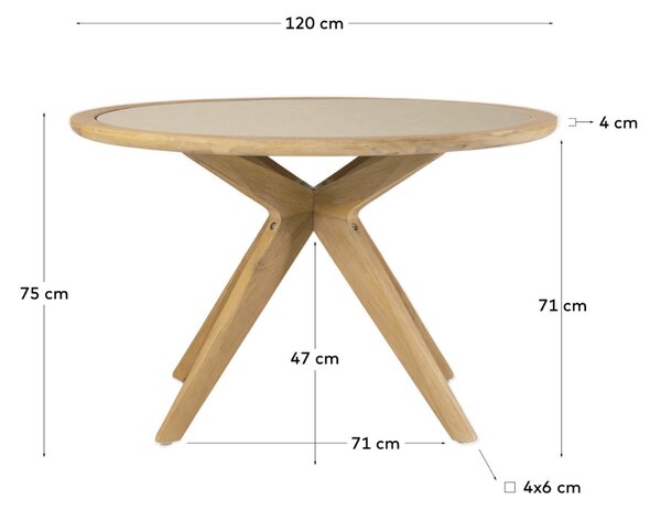 Kave Home Kulatý dřevěný jídelní stůl Julieta 120 cm s deskou z polycementu