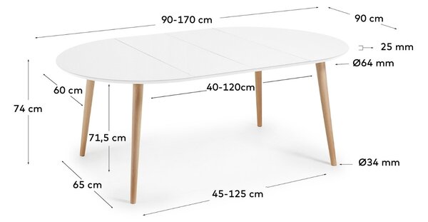 Bílý lakovaný rozkládací jídelní stůl Kave Home Oqui 90-170 x 90 cm