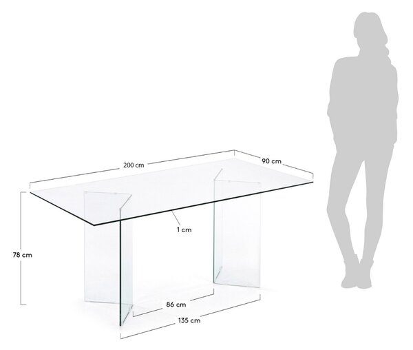 Skleněný jídelní stůl Kave Home Burano 200 x 90 cm
