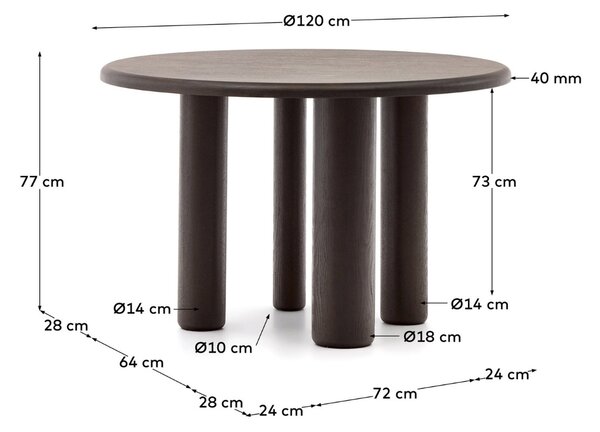 Tmavě hnědý dřevěný jídelní stůl Kave Home Mailen 120 cm