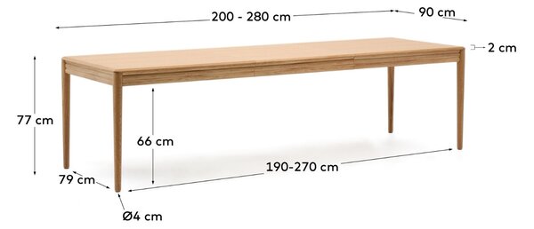 Dubový rozkládací jídelní stůl Kave Home Lenon 200-280 x 90 cm