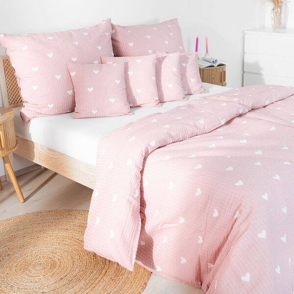 Goldea krepové povlečení - srdíčka na pudrově růžovém 140 x 200 a 70 x 90 cm