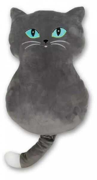 Polštářek, plyšák KOČKA mikrospandex 50cm - světle šedá (Polštářek ve tvaru kočky)