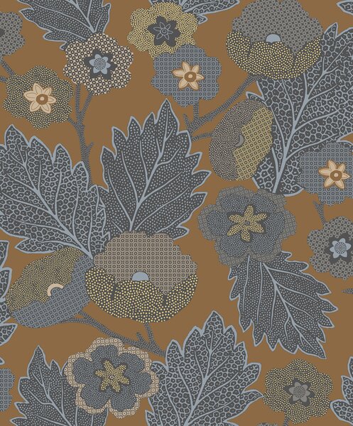 Vliesová tapeta na zeď, oranžová, šedá, květy, listy, AN28272, Antibes, Decoprint