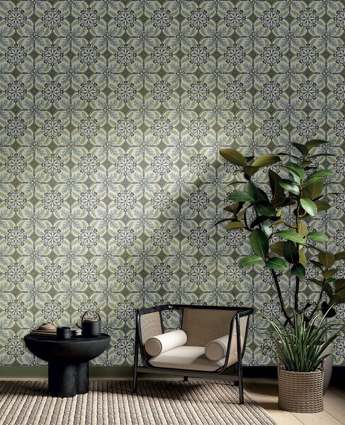 Vliesová tapeta na zeď, bílá, zelená, květinové ornamenty, AN28241, Antibes, Decoprint