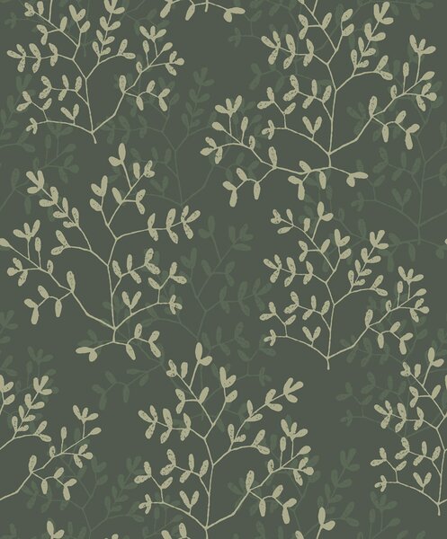 Vliesová tapeta na zeď, zelená, černá, větvičky, listy, AN28253, Antibes, Decoprint