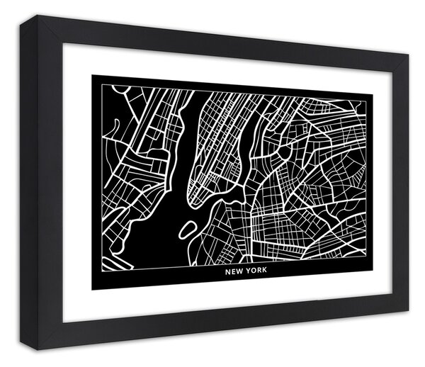 Gario Plakát City plan New York Barva rámu: Černá, Velikost: 100 x 70 cm