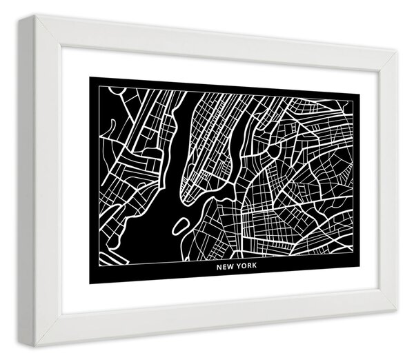 Gario Plakát City plan New York Barva rámu: Bílá, Velikost: 100 x 70 cm