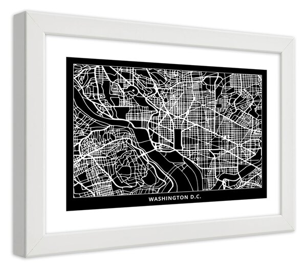 Plakát City plan Washington Barva rámu: Bílá, Rozměry: 100 x 70 cm