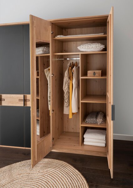 ŠATNÍ SKŘÍŇ S OTOČNÝMI DVEŘMI, dub, antracitová, dub bianco, 247/214/61 cm Linea Natura - Šatní skříně