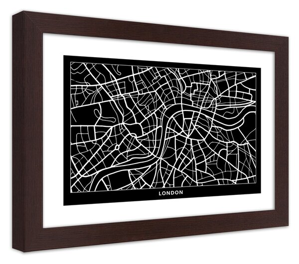 Plakát City plan London Barva rámu: Hnědá, Rozměry: 100 x 70 cm