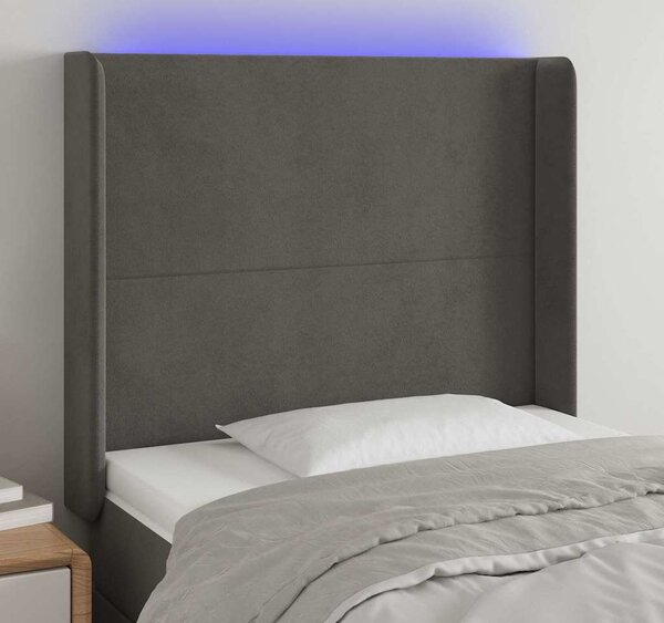 VidaXL Čelo postele s LED samet [3123814] Barva: Tmavě šedá, Velikost: 163 x 16 x 78/88 cm