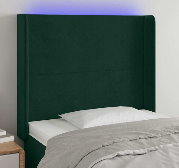 VidaXL Čelo postele s LED samet [3123814] Barva: Tmavě šedá, Velikost: 163 x 16 x 78/88 cm
