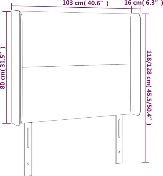 VidaXL Čelo postele s LED samet [3123814] Barva: Tmavě šedá, Velikost: 163 x 16 x 78/88 cm