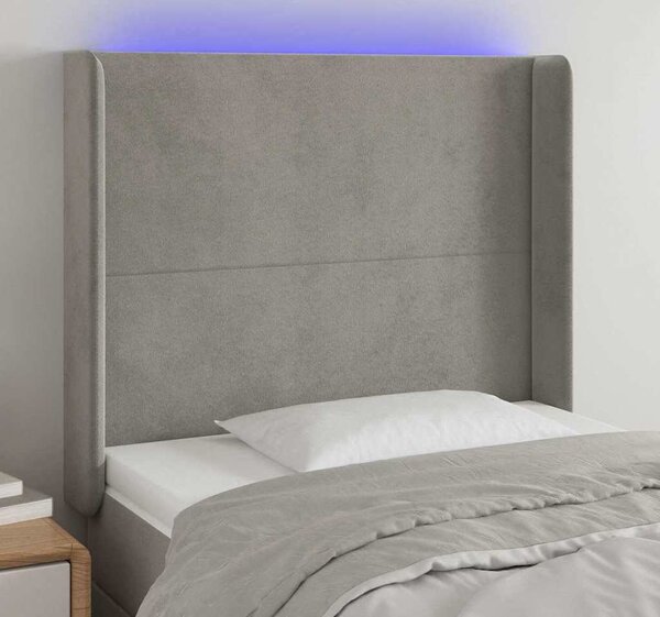 VidaXL Čelo postele s LED samet [3123814] Barva: Tmavě šedá, Velikost: 163 x 16 x 78/88 cm