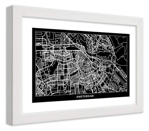Plakát Plán města Amsterdam Barva rámu: Bílá, Rozměry: 100 x 70 cm