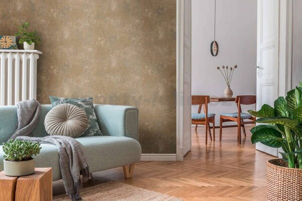 Vliesové tapety na zeď BOS BOS 38833-2, rozměr 10,05 m x 0,53 m, moderní stěrka hnědý odstín s metalickými detaily, A.S. CRÉATION