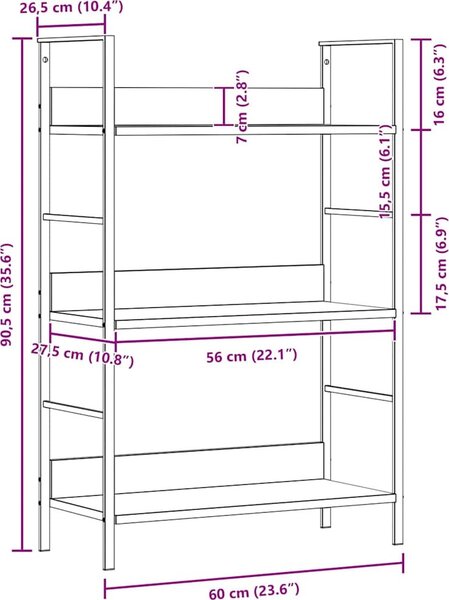 VidaXL Knihovna se 3 policemi 60x27,6x90,5 cm kompozitní dřevo [288220] Barva: Dub a bílá