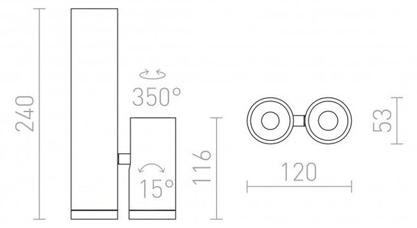 BOGARD TWIN stropní matná černá 230V LED 2x5W 40° 3000K - RED - DESIGN RENDL