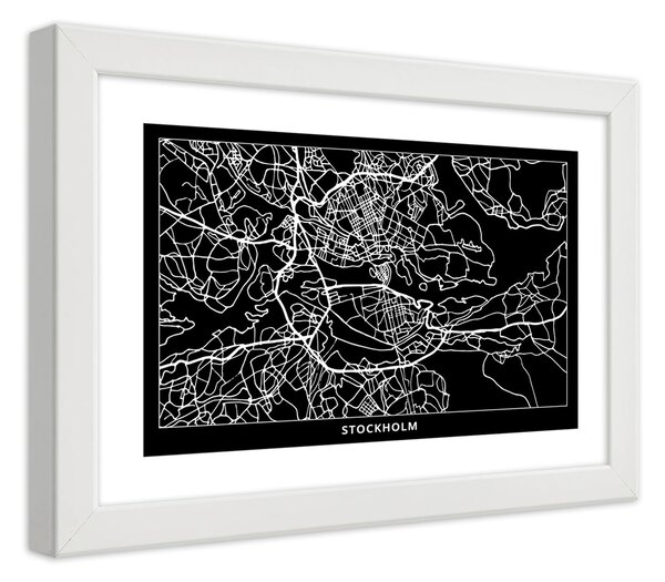 Plakát City plan Stockholm Barva rámu: Bílá, Rozměry: 100 x 70 cm