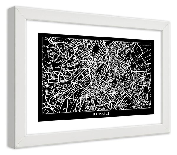 Plakát City plan Brussels Barva rámu: Bílá, Rozměry: 100 x 70 cm