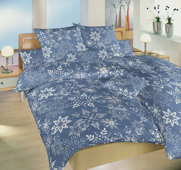 Dadka Povlečení krep Snowflakes šedomodré 140x200, 70x90 cm