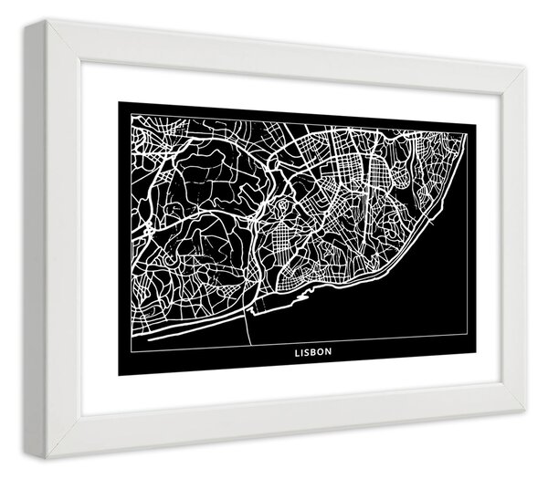 Plakát Plán města Lisabon Barva rámu: Bílá, Rozměry: 100 x 70 cm