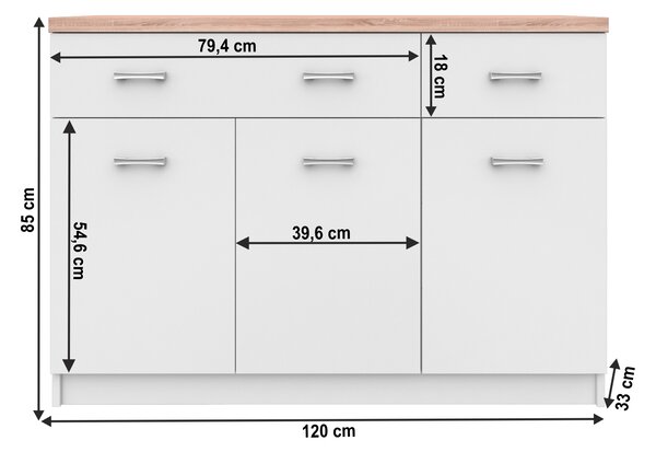 Komoda 3d2s, DTD laminovaná, bílá / dub sonoma, TOPTY