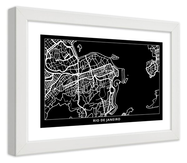 Gario Plakát Plán města Rio de Janeiro Barva rámu: Bílá, Velikost: 100 x 70 cm