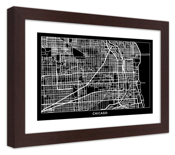 Plakát Plán města Chicaga Barva rámu: Hnědá, Rozměry: 100 x 70 cm
