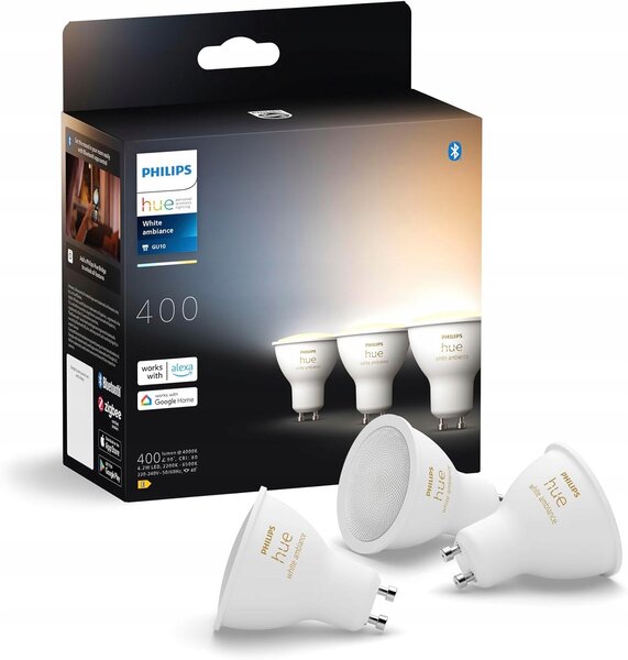 Chytrá LED žárovka Philips Hue White Ambiance GU10 Bluetooth 400 lm 3 kusy