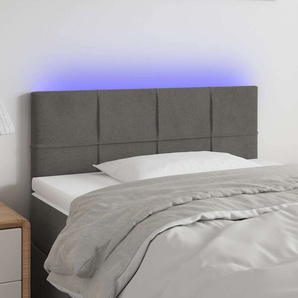 VidaXL Čelo postele s LED samet [3122471] Barva: Tmavě šedá, Velikost: 144 x 5 x 118/128 cm