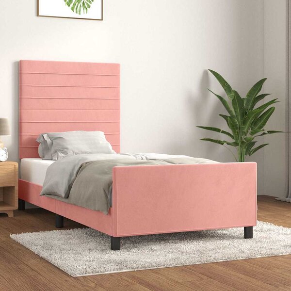 VidaXL Rám postele bez matrací samet, vodorovné pruhy [3125801] Barva: Tmavě zelená, Velikost: 90 x 200 cm (rám 203 x 93 x 118/128 cm)