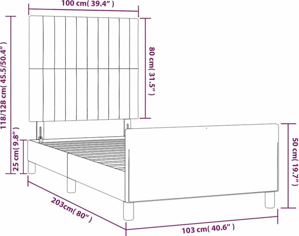 VidaXL Rám postele bez matrací samet [3125863] Barva: Tmavě moddrá, Velikost: 90 x 200 cm (rám 203 x 93 x 118/128 cm)