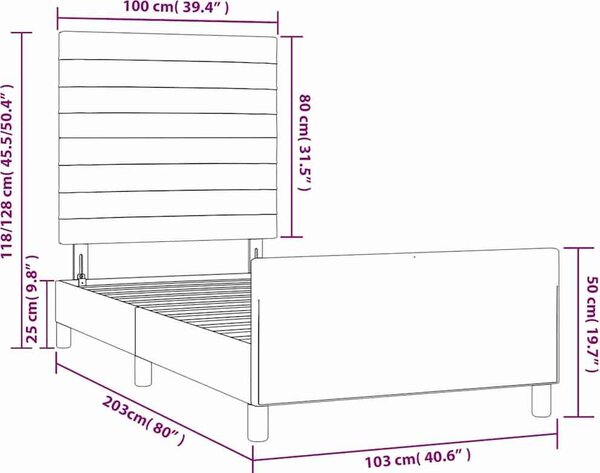 VidaXL Rám postele bez matrací samet, vodorovné pruhy [3125801] Barva: Tmavě zelená, Velikost: 90 x 200 cm (rám 203 x 93 x 118/128 cm)