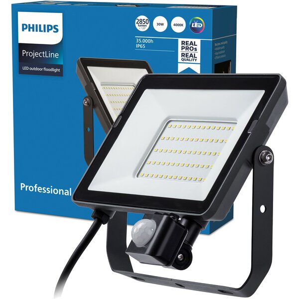 LED reflektor Philips 30 W černý IP65 s pohybovým senzorem 4000 K 2850 lm