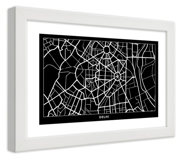 Plakát Plán města Dillí Barva rámu: Bílá, Rozměry: 100 x 70 cm